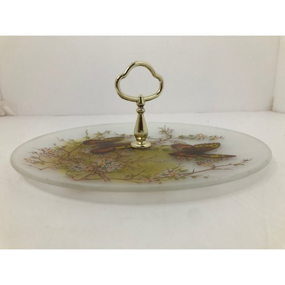 Viking USA Vintage Butterfly Frosted Glass Tray Gold Boho Cottagecore - Picture 4 of 5